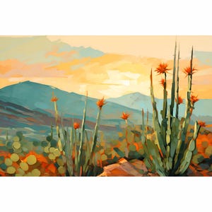 Mojave Desert Print California Landscape Painting San Gabriel Mountains Art Midcentury Desert Travel Poster Retro Cactus Botanical Wall Art