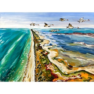 Outer Banks Painting Seaside Art Print North Carolina Wall Art Beach House Decor Large Travel Poster Panoramic Landscape Print