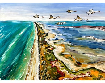 Outer Banks Painting Seaside Art Print North Carolina Wall Art Beach House Decor Large Travel Poster Panoramic Landscape Print