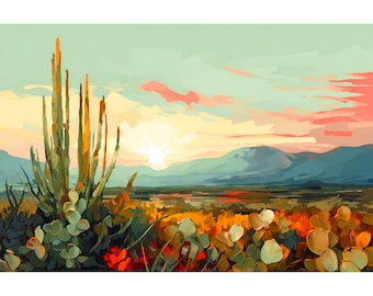 Santa Fe Landscape Print New Mexico Wall Art - Southwestern Mountain Valley Décor - Large Desert Travel Poster