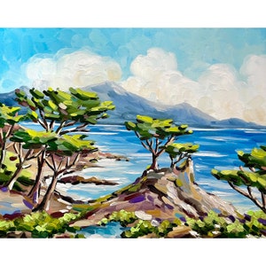 Lone Cypress Print from Oil Painting California Coastal Wall Art Pebble Beach Tree Landscape Pacific Carmel Beach Art Blue Green Poster