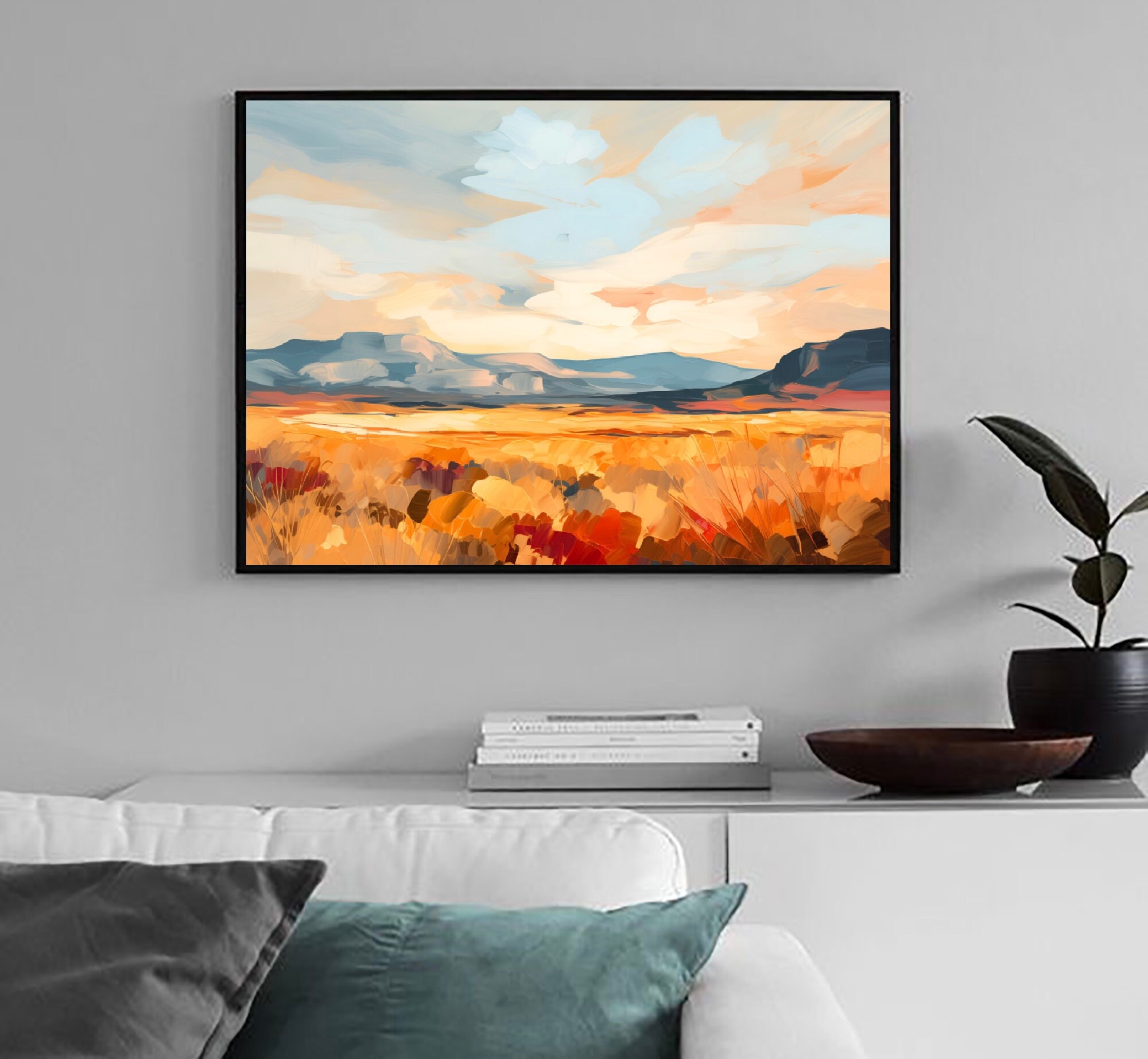Santa Fe Mountains Painting New Mexico Landscape Abstract Panoramic Art ...