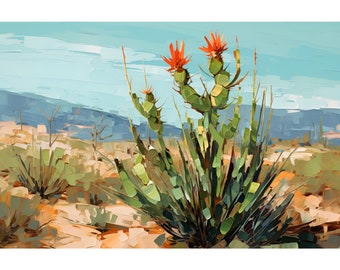 Desert Cactus Painting Arizona Mountains Landscape Piestewa Peak Art Phoenix Mountains Poster Arizona Trail Wall Art