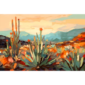 New Mexico Landscape Art Sandia Mountains Print Large Abstract Painting Orange Green Wall Art Sunrise Print Albuquerque Travel Poster