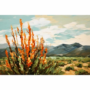 Ocotillo Big Bend Print National Park Poster West Texas Landscape Painting Botanical Wall Art Office Bedroom Print Wild West Art