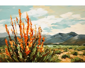 Ocotillo Big Bend Print National Park Poster West Texas Landscape Painting Botanical Wall Art