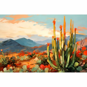 New Mexico Mountains Painting Rockhound State Park Landscape Panoramic Print Mountain Valley Poster Cactus Wall Art Nature Artwork