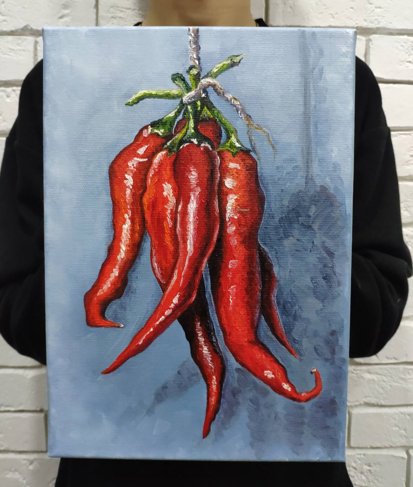 Hot Peppers Original Oil Painting Canvas Framed Wall Art 12 Etsy