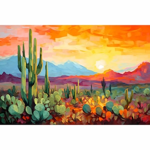 Chisos Mountains New Mexico Print Chihuahuan Desert Painting Southwestern Wall Art Travel Poster Cactus Wall Decor