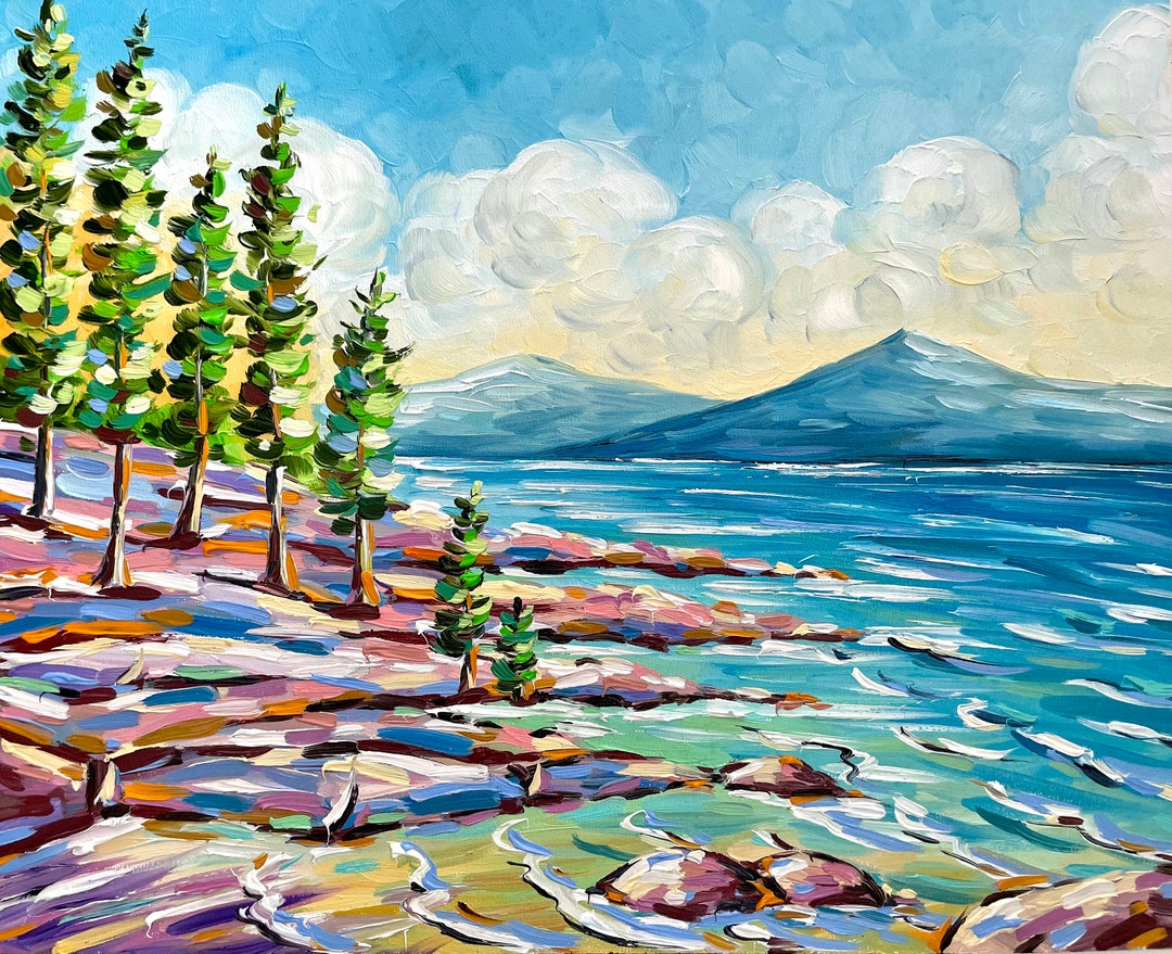 Lake Michigan Oil Painting Landscape Wall Art Vintage National Etsy