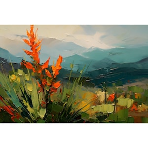 Big Bend National Park Painting Ocotillo Desert Print Texas Southwestern Wall Art Midcentury Modern Art Botanical Landscape Painting