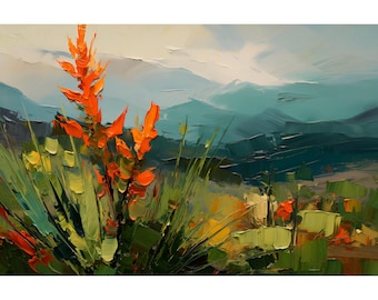 Big Bend National Park Painting Ocotillo Desert Print Texas Southwestern Wall Art Midcentury Modern Art Botanical Landscape Painting