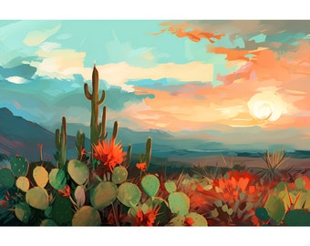 Saguaro National Park Wall Art Print | Arizona Desert Landscape | Sonoran Cactus Art | Southwest Home Décor