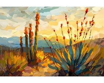 Sonoran Desert Landscape Arizona Art Print Cacti Wall Art Sunrise Southwestern Painting Saguaro Cactus Artwork Agave Ocotillo Botanical Art