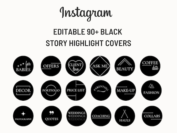 Black IG Icons Black Highlights Instagram Instagram - Etsy