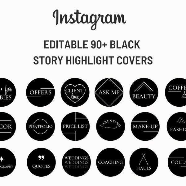 Black IG Icons, Black highlights instagram, Instagram highlight covers Black, Minimalist Instagram Stories Cover, Minimalist Highlight