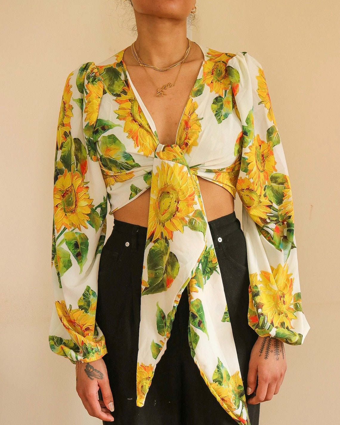 2 Way Wear Bell Sleeve Sunflower Blouse Etsy