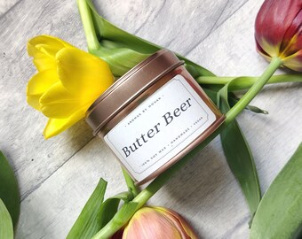 Butter beer candle handmade from vegan soy wax great housewarming sweet relaxing cosy eco friendly gift candle