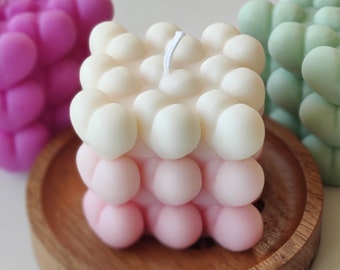 Heart Bubble Cube Candle | Hand-Poured Soy Wax | Decorative Love Gift | Valentine’s Décor