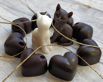 Valentines day gift set of black cat and hearts shaped scented wax melts, relationship celebration gift box for 2, Galantines day gifts