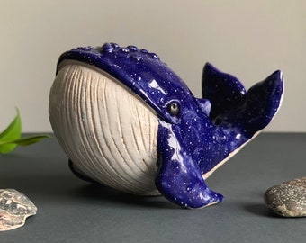 Blue space ceramic whale figure with starry sky color