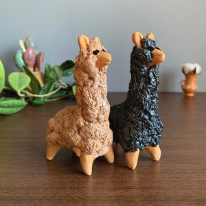 Ceramic llama figurines, a set of two llamas handmade clay animals of South America, sculptures for home decor