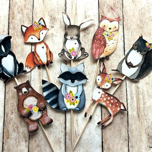 Woodland Cupcake Girl Toppers Bear, Deer, Owl, Racoon, Fox Baby Shower, Woodland Birthday, Woodland Nursery, Diaper Cake, Forest Friends