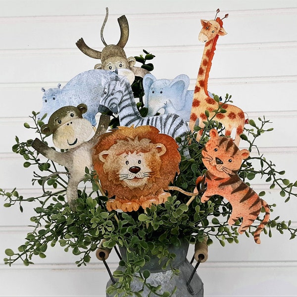 Set of 8 Jungle Safari Animal Centerpieces, Cake Toppers, Party Decoration, Baby Shower