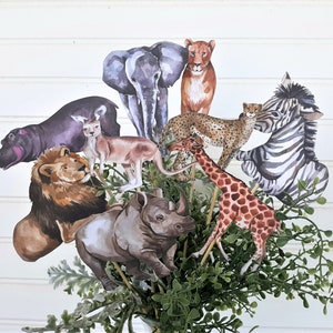 Set of 9 Jungle Safari Realistic Animal Centerpieces, Cake Toppers, Birthday Party Decoration, Baby Shower