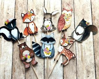 Woodland Animal Cupcake Toppers, Girl Baby Shower Decor, Handmade