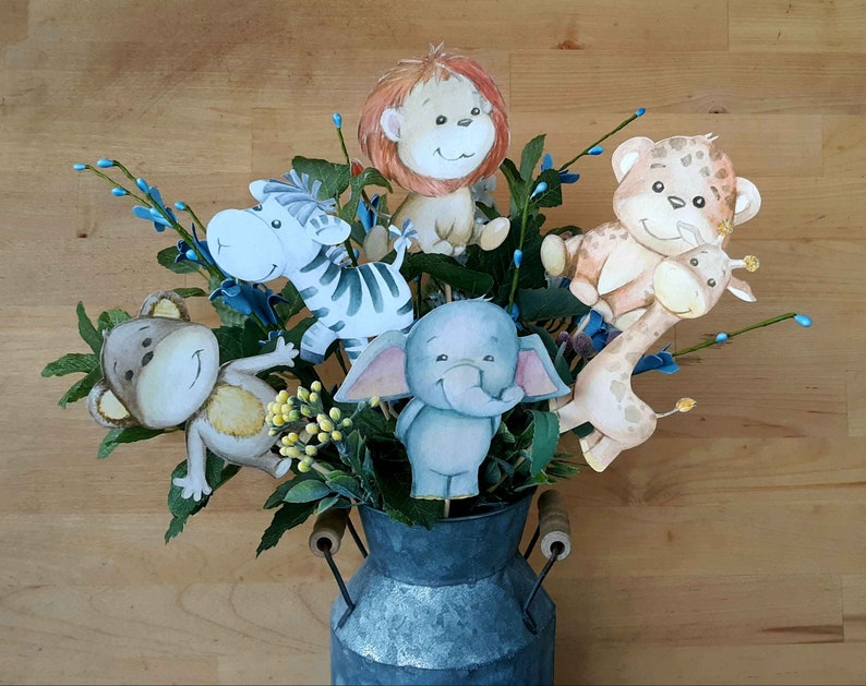 Set of 6 Baby Safari Animal Centerpiece Baby Shower Nursery Birthday