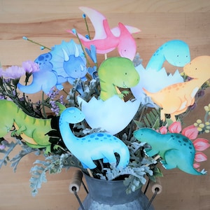 Adorable Bright Dinosaurs with Hatchlings Centerpieces Baby Shower, Party Decoration, Cake Toppers