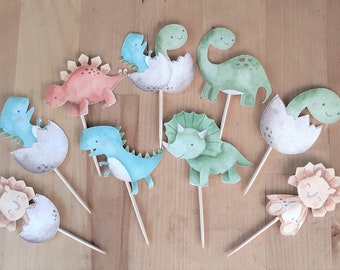 12 Dinosaur Baby with Hatchlings Cupcake Toppers Nursery, Baby Shower, Birthday, Party Decoration