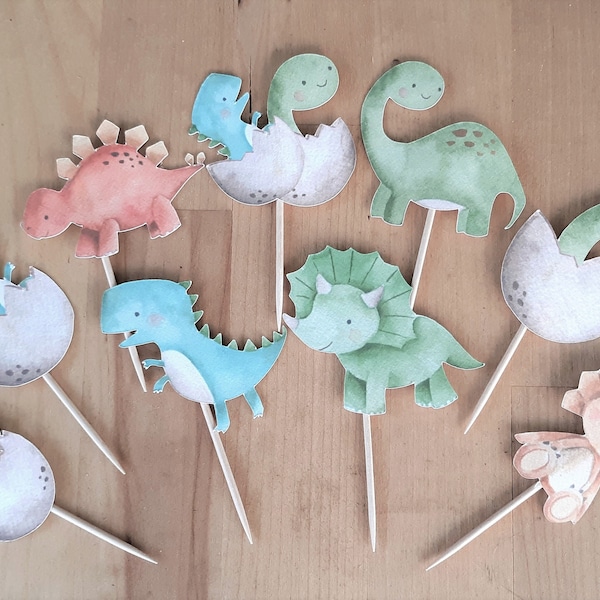 12 Dinosaur Baby with Hatchlings Cupcake Toppers Nursery, Baby Shower, Birthday, Party Decoration