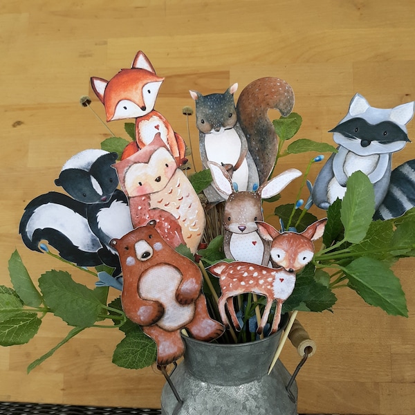 Eight Woodland Animal Centerpieces, Cake Toppers, Baby Shower, Baby Nursery, Bear, Fox, Deer, Owl, Woodland Birthday Forest Friends