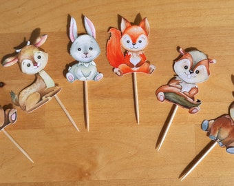 Woodland Baby Animals Cupcake Toppers, Cake Toppers, Nursery, Baby Shower, Party Decoration