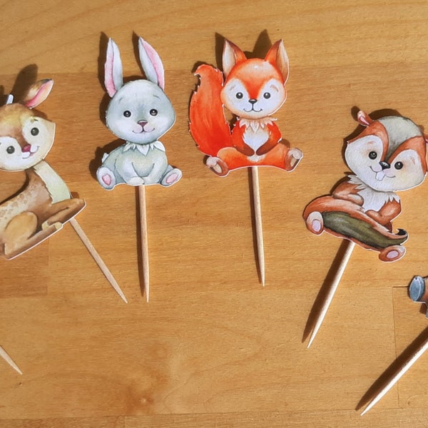 Woodland Baby Animals Cupcake Toppers, Cake Toppers, Nursery, Baby Shower, Party Decoration