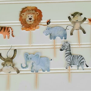 Set of 12 Jungle Safari Animal Cupcake Toppers, Cake Toppers, Party Decoration, Baby Shower