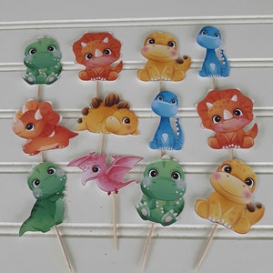 12 Dinosaur Cupcake Toppers Dinosaur Baby Shower, Dinosaur Birthday, Dinosaur Nursery, Diaper Cake Decorations