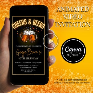 Cheers & Beers Birthday Video Invitation: Editable Canva Template (Digital Download)