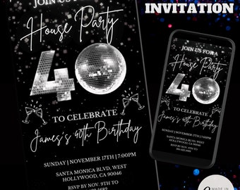 Disco Ball 40th Birthday Animated Invitation: Editable Canva Template (Digital Download)