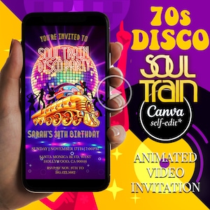 70s Soul Train Disco Birthday Video Invitation (Canva Template)