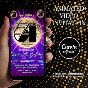Studio 54 Disco Birthday Animated Invitation: Gold & Black (Canva Template)