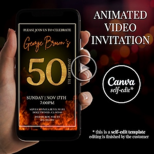 Editable Any Age Fiery Party Invite, Halloween Birthday Bonfire Party Invitation for Adults, Let's Set the Party on Fire, In Flames Evite