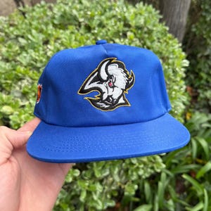 Vintage Style Buffalo Sabres Reverse Retro BLUE Hat- Goat Head logo- Hockey - similar to Starter, Sports Specialties 90’s retro SnapBack NHL