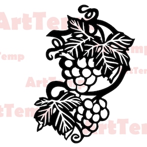 Uva SVG, file di taglio artistico botanico dxf, svg per cricut, dxf per cnc laser, plasma, modello di taglio carta, clipart vector wood wall art