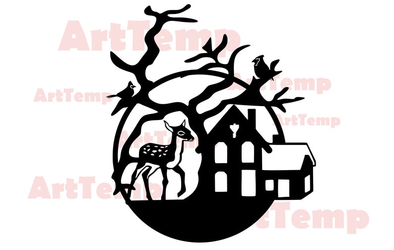 Download Clip Art Dxf For Laser Cnc Svg For Cricut Christmas Scene Cut File Papercut Template Vector Wood Deer Wall Art Deer Scene Svg Wildlife Clipart Art Collectibles