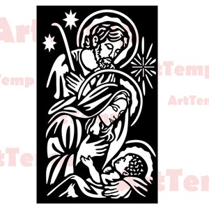 Bambino Gesù Vergine Maria Giuseppe SVG, Holy Family Cut file, Nativity wood laser decor, svg for cricut, cnc ornament, Christmas vector clipart