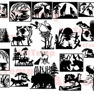 20 DXF cut Files! SVG for cricut, dxf files for plasma, Laser cnc, dxf silhouette, wood wall art, metal panel wildlife stencil Waterjet