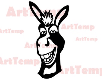 ロバの笑顔 SVG、農場の動物 DXF カット ファイル、クリカット用 svg、レーザー CNC 用 dxf、農場のクリップアート ベクター 木製壁アート、ビニール農場生活 svg